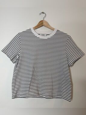 COS 100% Cotton Heavyweight Micro Striped Boxy Tee size medium